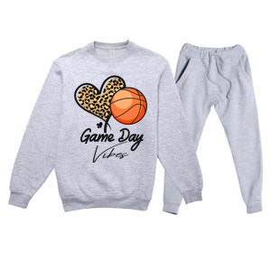 America Basketball Game Day Vibes Basketball Mom Leopard Premium Crewneck Sweatsuit Set