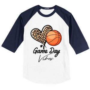 America Basketball Game Day Vibes Basketball Mom Leopard Baseball Sleeve Shirt