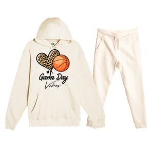 America Basketball Game Day Vibes Basketball Mom Leopard Premium Hooded Sweatsuit Set