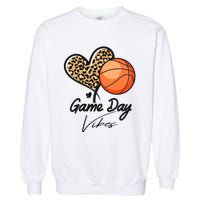 America Basketball Game Day Vibes Basketball Mom Leopard Garment-Dyed Sweatshirt