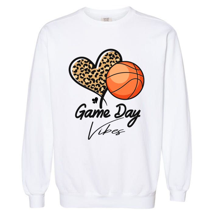 America Basketball Game Day Vibes Basketball Mom Leopard Garment-Dyed Sweatshirt