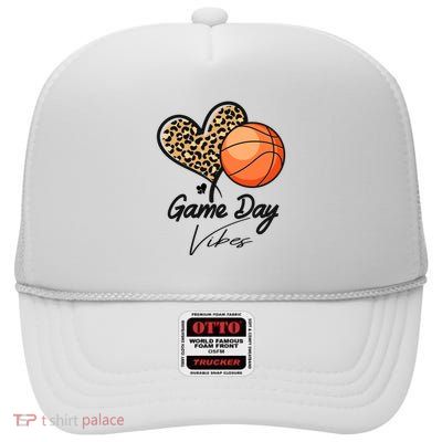 America Basketball Game Day Vibes Basketball Mom Leopard High Crown Mesh Back Trucker Hat