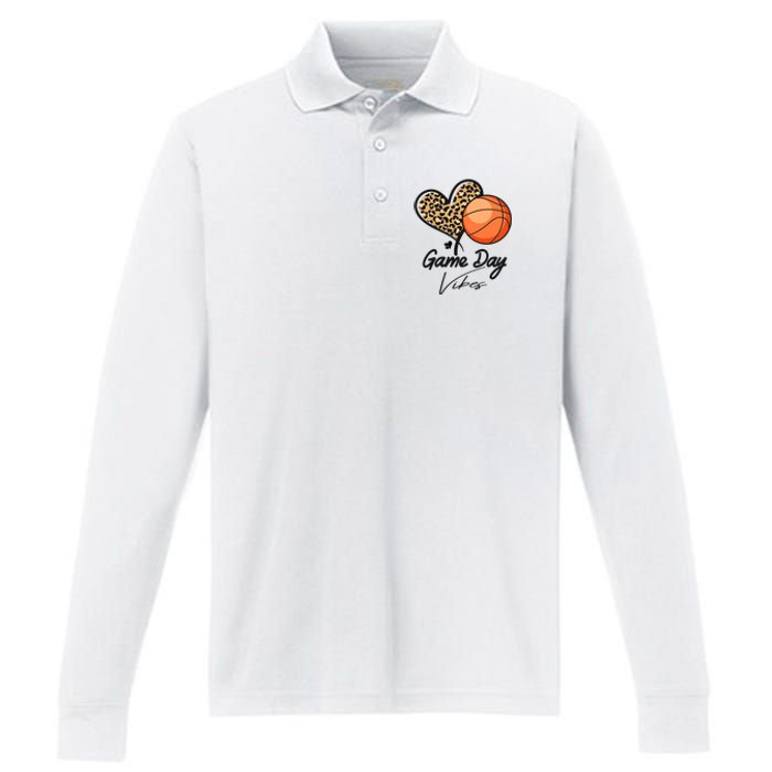 America Basketball Game Day Vibes Basketball Mom Leopard Performance Long Sleeve Polo