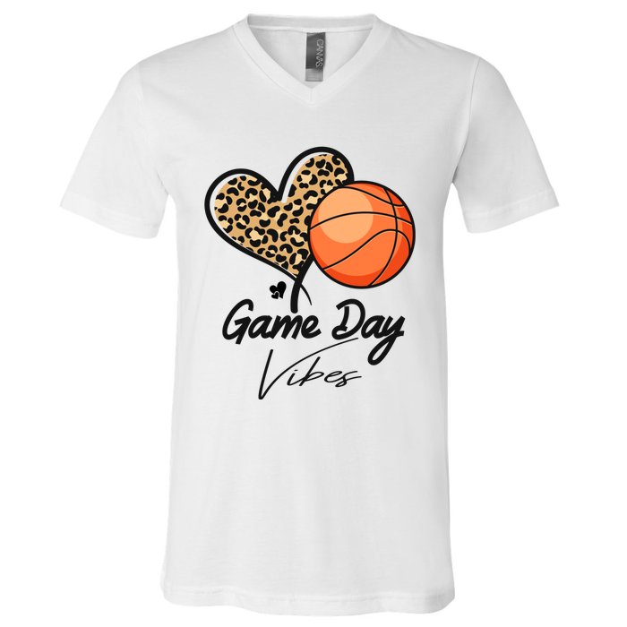 America Basketball Game Day Vibes Basketball Mom Leopard V-Neck T-Shirt