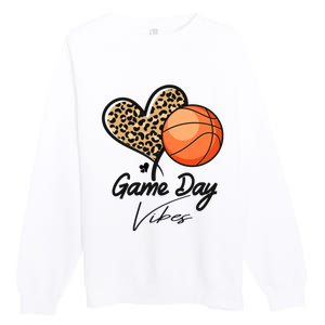 America Basketball Game Day Vibes Basketball Mom Leopard Premium Crewneck Sweatshirt