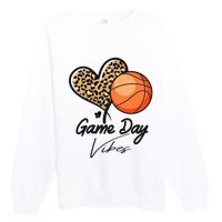 America Basketball Game Day Vibes Basketball Mom Leopard Premium Crewneck Sweatshirt