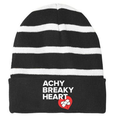 Achy Breaky Heart Gift For Music Lovers Striped Beanie with Solid Band