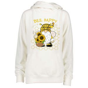 Adorable Bee Happy Bee Gnome With Sunflowers Gift Womens Funnel Neck Pullover Hood