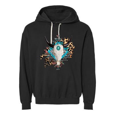 Aztec Bull Horns Pattern Design Garment-Dyed Fleece Hoodie