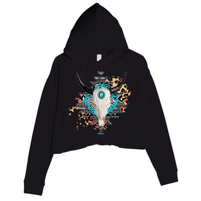 Aztec Bull Horns Pattern Design Crop Fleece Hoodie