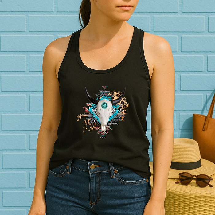 Aztec Bull Horns Pattern Design Womens Tank Top