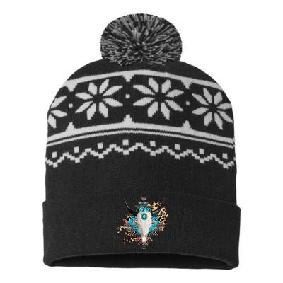 Aztec Bull Horns Pattern Design USA-Made Snowflake Beanie