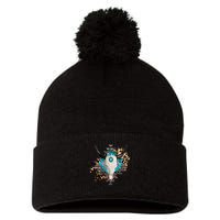 Aztec Bull Horns Pattern Design Pom Pom 12in Knit Beanie