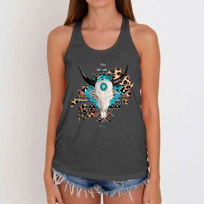 Aztec Bull Horns Pattern Design Women's Knotted Racerback Tank