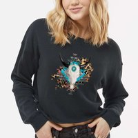 Aztec Bull Horns Pattern Design Cropped Pullover Crew