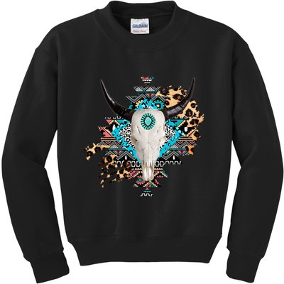 Aztec Bull Horns Pattern Design Kids Sweatshirt