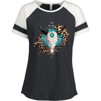 Aztec Bull Horns Pattern Design Enza Ladies Jersey Colorblock Tee