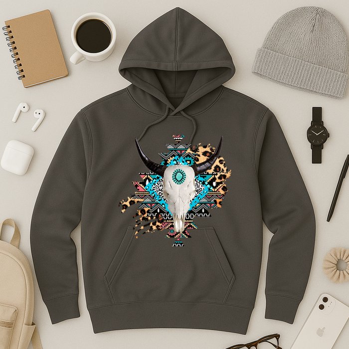 Aztec Bull Horns Pattern Design Hoodie