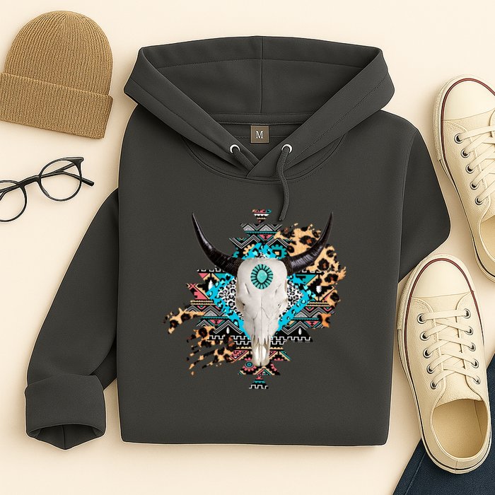 Aztec Bull Horns Pattern Design Hoodie