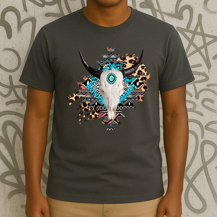 Aztec Bull Horns Pattern Design T-Shirt