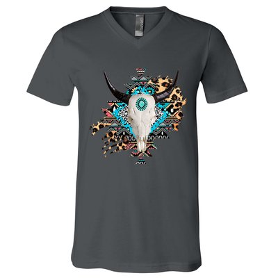 Aztec Bull Horns Pattern Design V-Neck T-Shirt