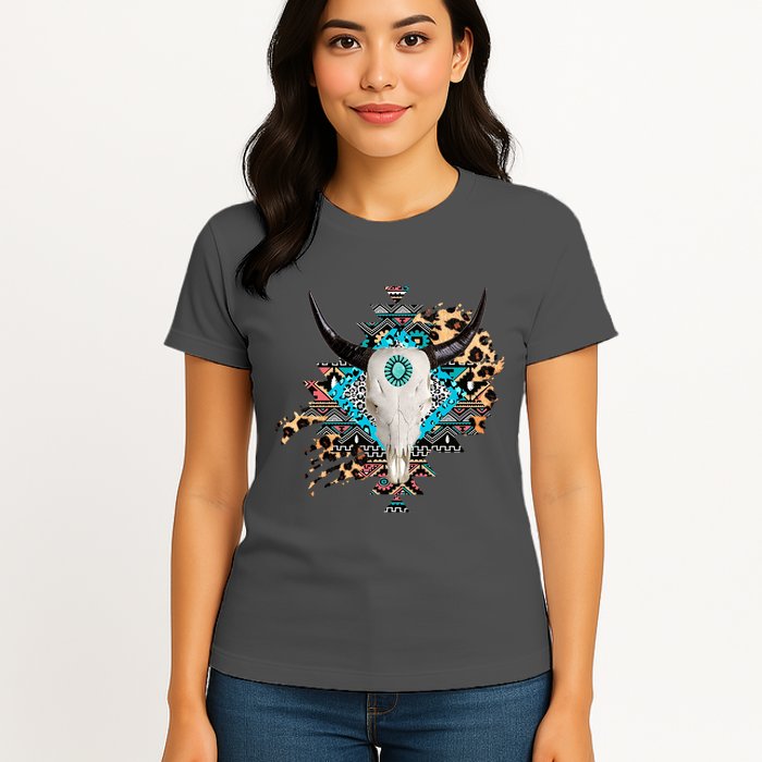 Aztec Bull Horns Pattern Design Womens T-Shirt