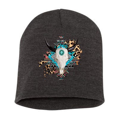 Aztec Bull Horns Pattern Design Short Acrylic Beanie