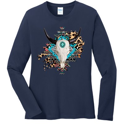 Aztec Bull Horns Pattern Design Ladies Long Sleeve Shirt