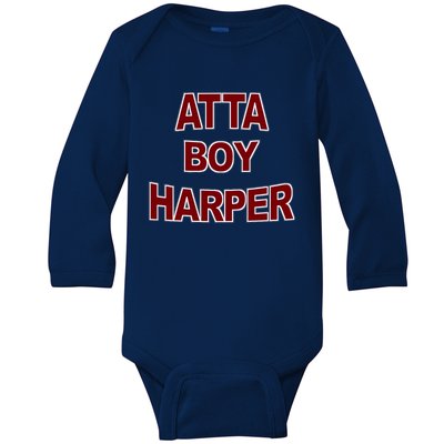 Atta Boy Harper He WasnT Supposed To Hear It Baby Long Sleeve Bodysuit