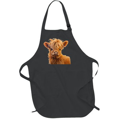 Adorable Baby Highland Cow Calf Full-Length Apron With Pockets