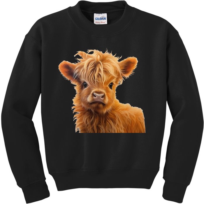 Adorable Baby Highland Cow Calf Kids Sweatshirt