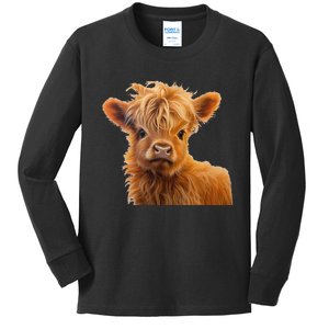 Adorable Baby Highland Cow Calf Kids Long Sleeve Shirt