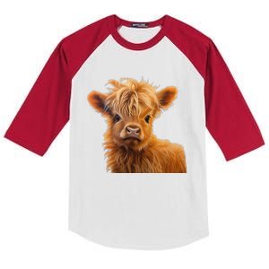 Adorable Baby Highland Cow Calf Kids Colorblock Raglan Jersey