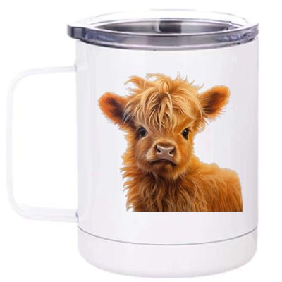 Adorable Baby Highland Cow Calf 12 oz Stainless Steel Tumbler Cup