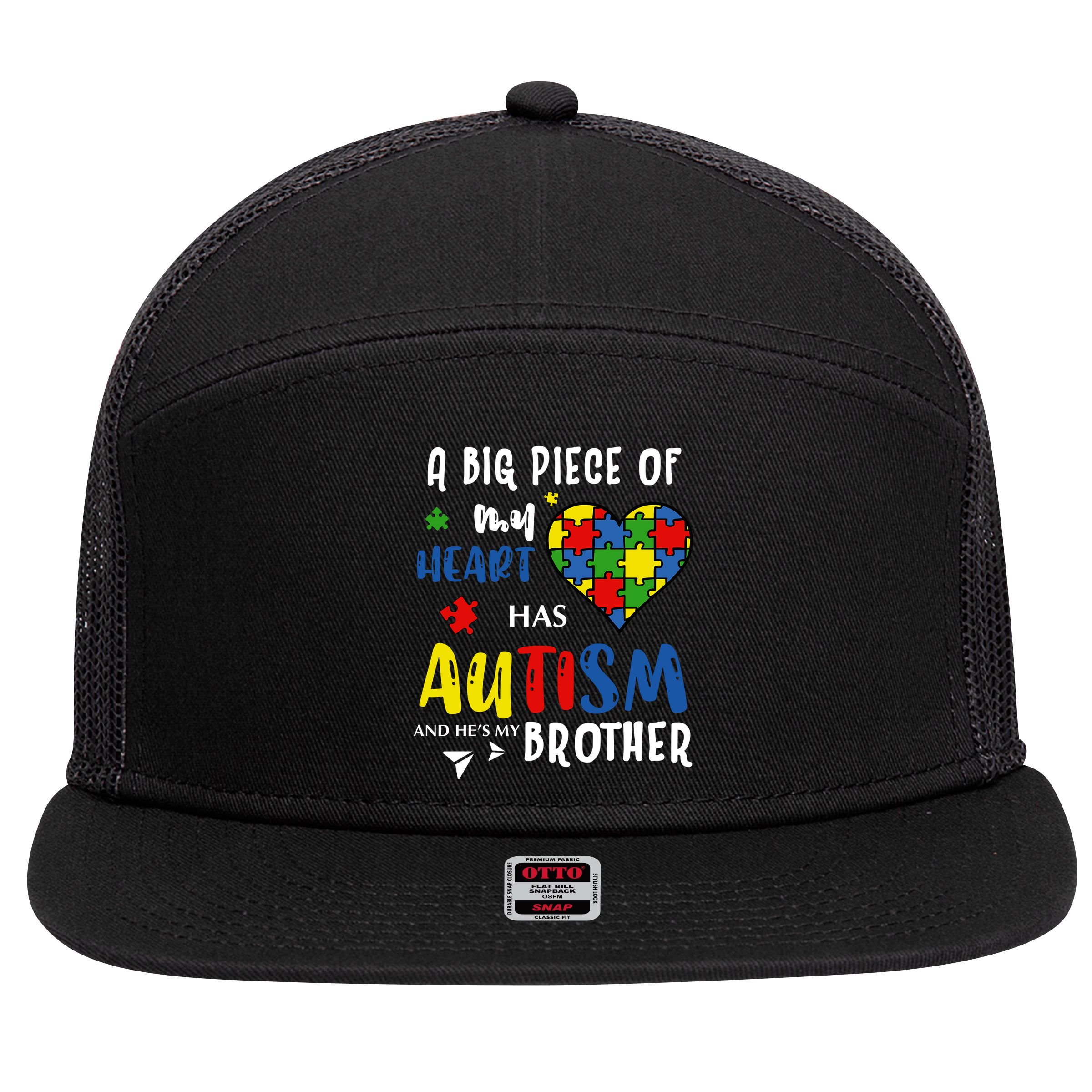 Autism Brother Heart Puzzle Autism Awareness 7 Panel Mesh Trucker Snapback Hat