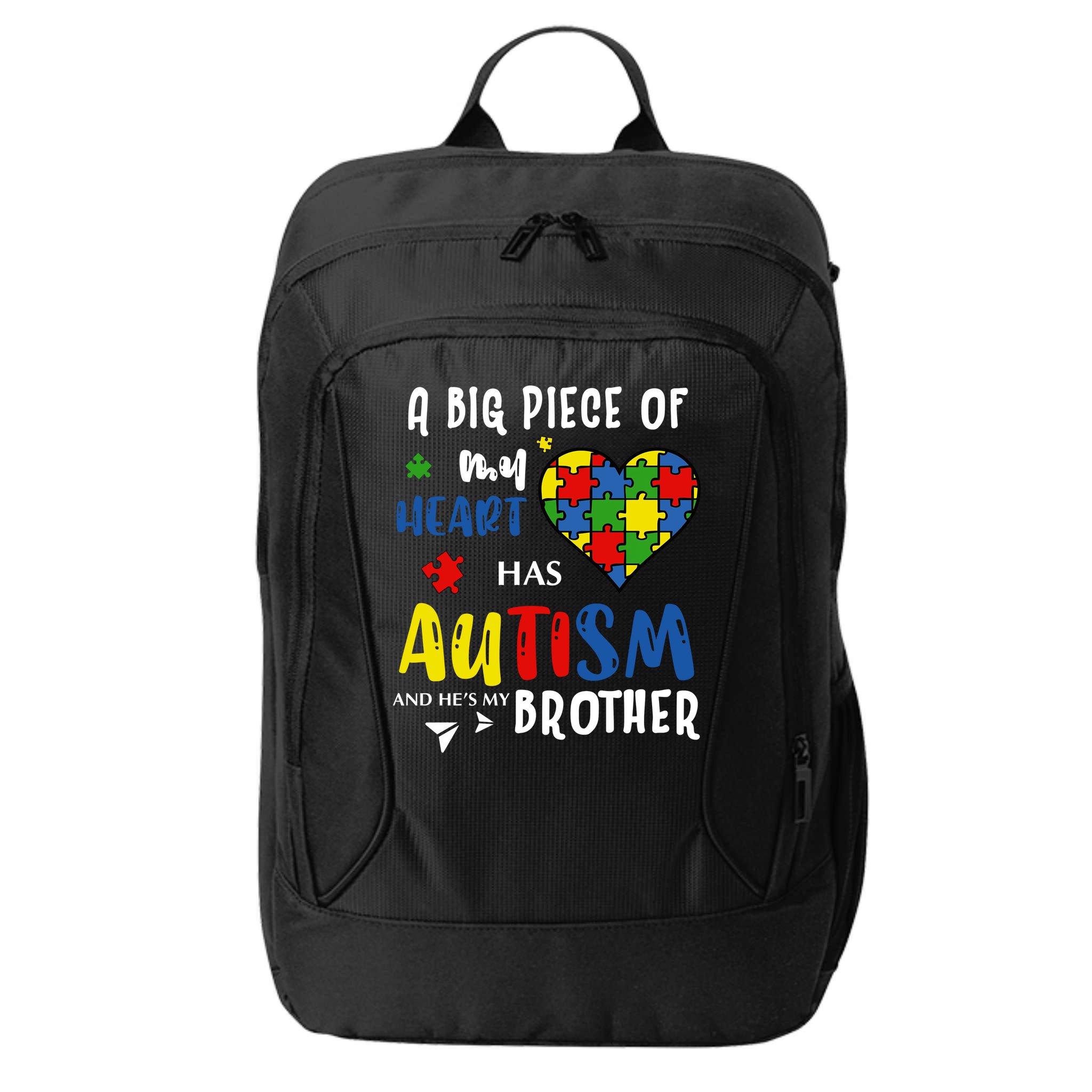 Autism Brother Heart Puzzle Autism Awareness City Backpack