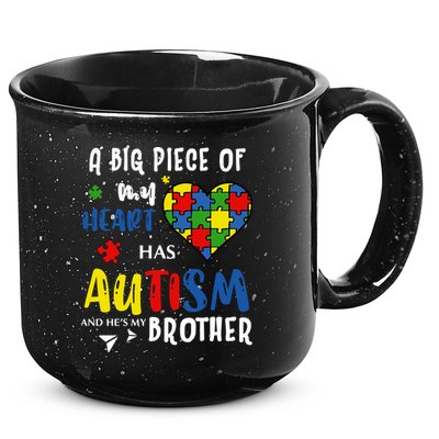 Autism Brother Heart Puzzle Autism Awareness 15oz Campfire Ceramic Mug