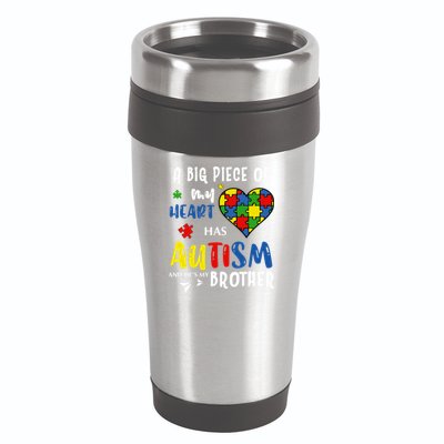 Autism Brother Heart Puzzle Autism Awareness 16oz Travel Tumbler
