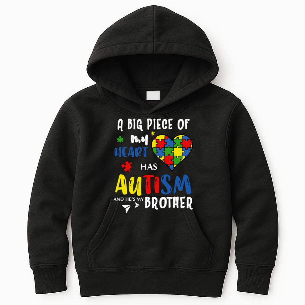 Autism Brother Heart Puzzle Autism Awareness Kids Hoodie