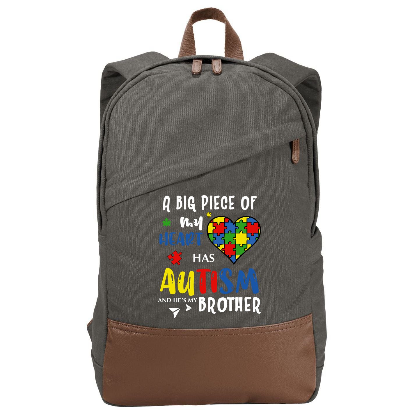 Autism Brother Heart Puzzle Autism Awareness Cotton Canvas Backpack
