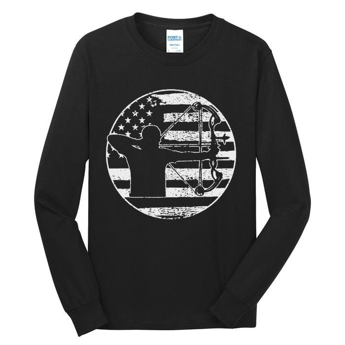 Archery Bow Hunting USA American Flag 4th Of July Gift Tall Long Sleeve T-Shirt