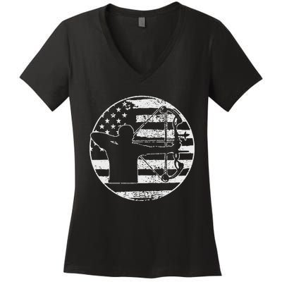 Archery Bow Hunting USA American Flag 4th Of July Gift Women's V-Neck T-Shirt