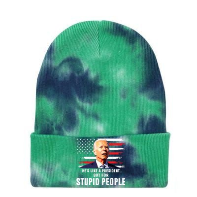 Anti Biden Hes Like A Presidentbut For Stupid People Flag Tie Dye 12in Knit Beanie