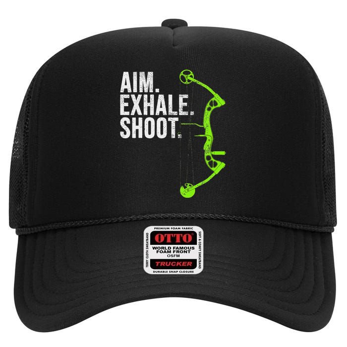 Archery Bow Hunting Aim Exhale Shoot High Crown Mesh Back Trucker Hat