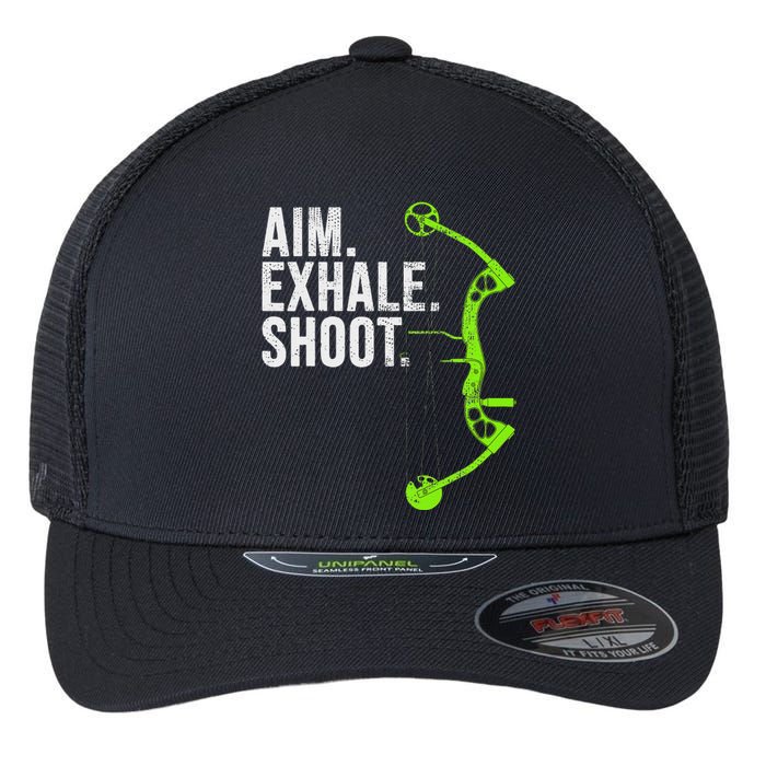 Archery Bow Hunting Aim Exhale Shoot Flexfit Unipanel Trucker Cap