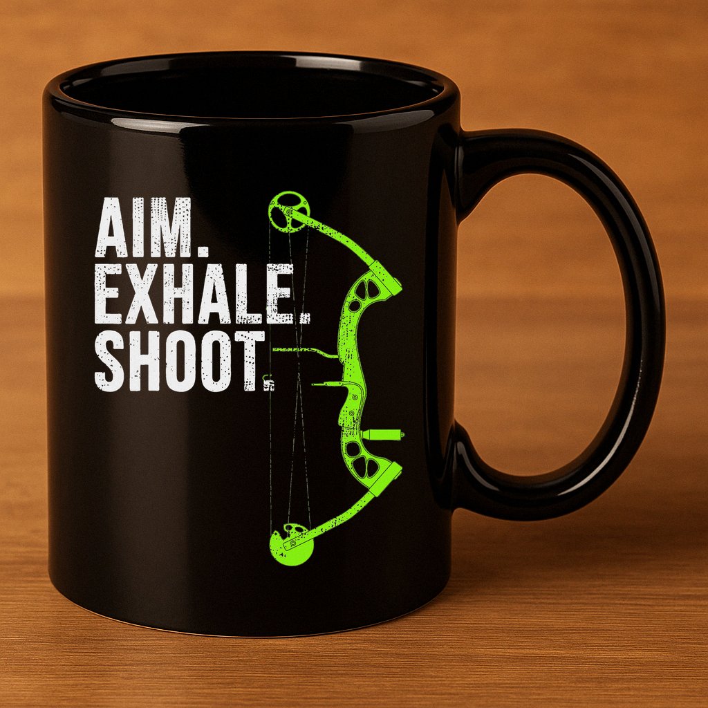 Archery Bow Hunting Aim Exhale Shoot 11oz C Handle Ceramic Mug