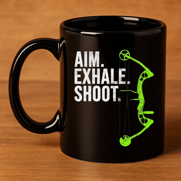 Archery Bow Hunting Aim Exhale Shoot 11oz C Handle Ceramic Mug