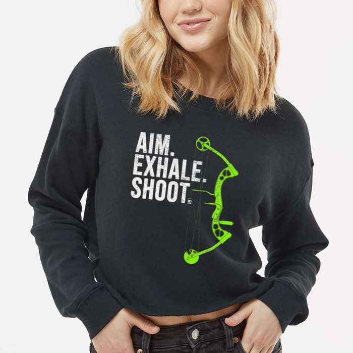 Archery Bow Hunting Aim Exhale Shoot Cropped Pullover Crew