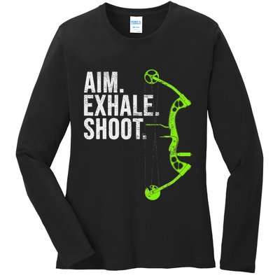 Archery Bow Hunting Aim Exhale Shoot Ladies Long Sleeve Shirt