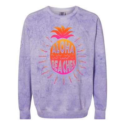 Aloha Beaches Hawaii Beach Summer Vacation Funny Gift Colorblast Crewneck Sweatshirt